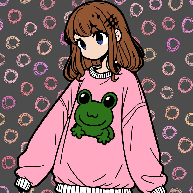 girl wearing frogging sweatshirt