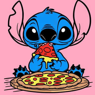 stich eating pizza