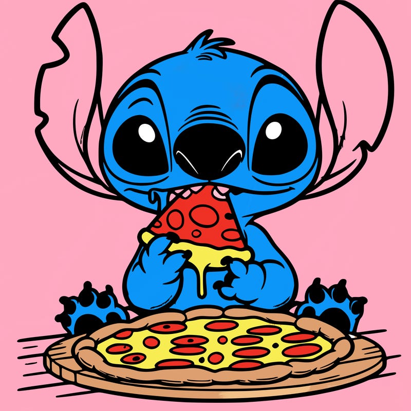 stich eating pizza
