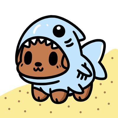 cute dog wearing a shark costume