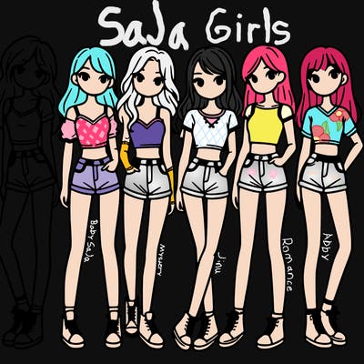 a group of girls wearing crop tops and shorts