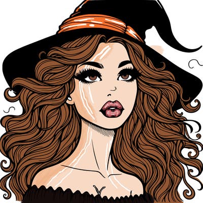 realistic witch girl with wavy hair and lips