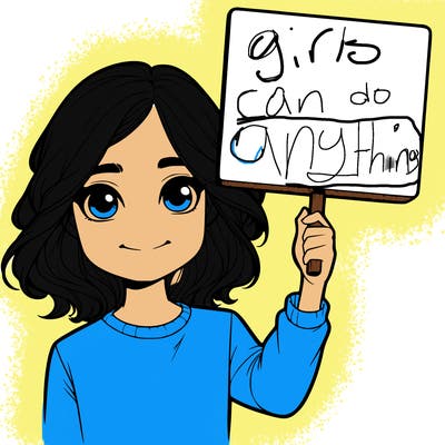 realistic girl holding up a sign