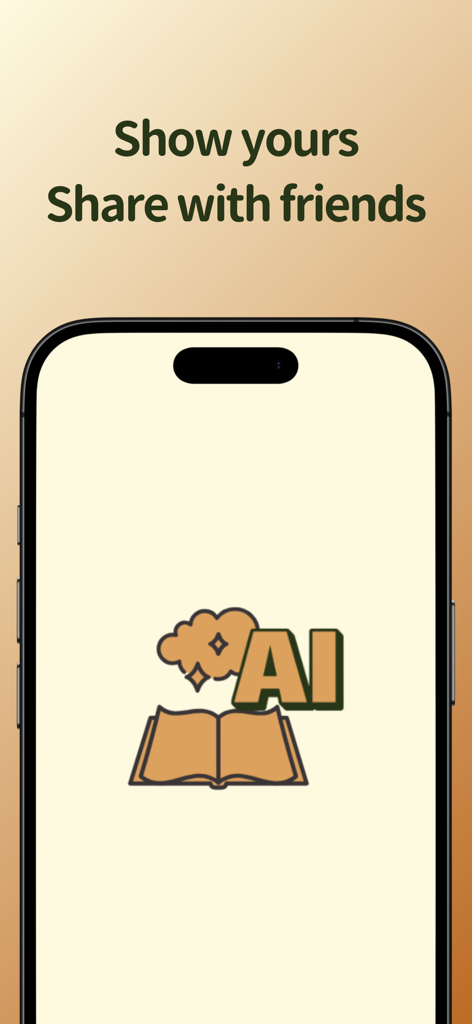 The Book of Answers: AnswersAI - Un écran mobile montrant la fonction de partage de Book of Answers AI avec une icône de livre et d'IA