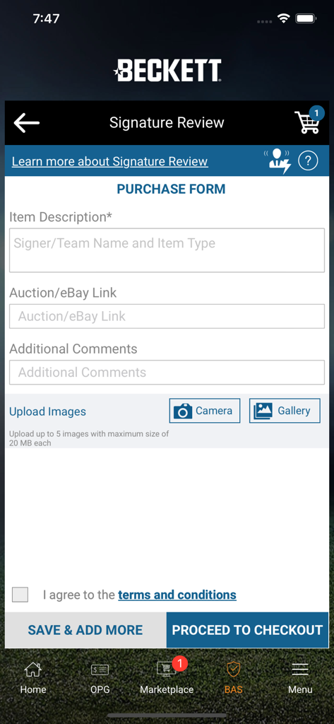 Beckett Mobile - Beckett Mobileアプリの署名レビュー購入フォーム、鑑定サービス用