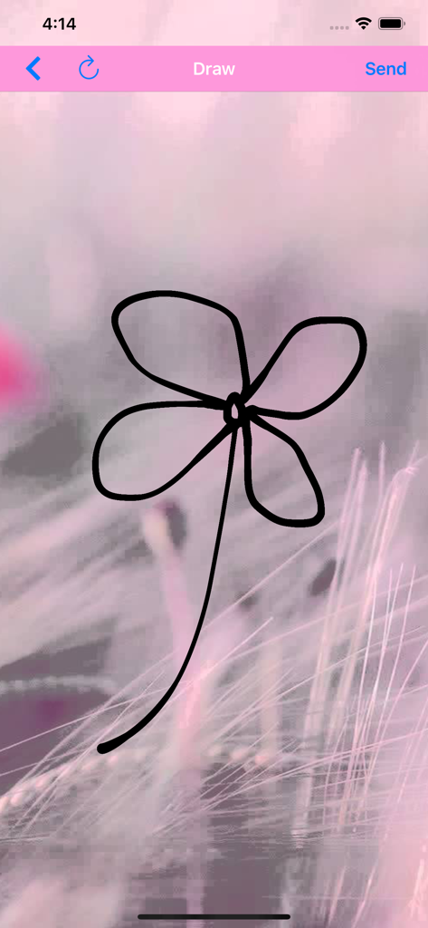 Smart Virtual Girlfriend - スマート仮想ガールフレンドアプリの描画機能内にあるピンクの背景に描かれた黒い花の絵