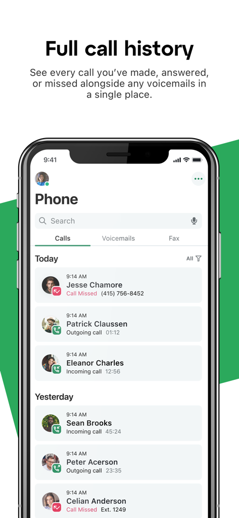 L'interface de l'application GoTo affichant un journal détaillé des appels professionnels manqués et répondus