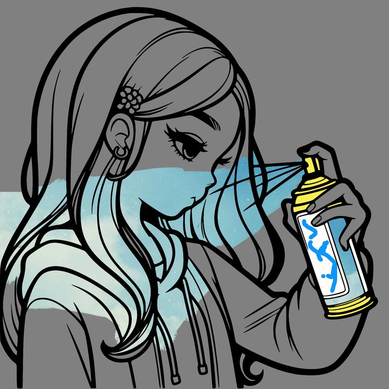 a realistic girl spray painting