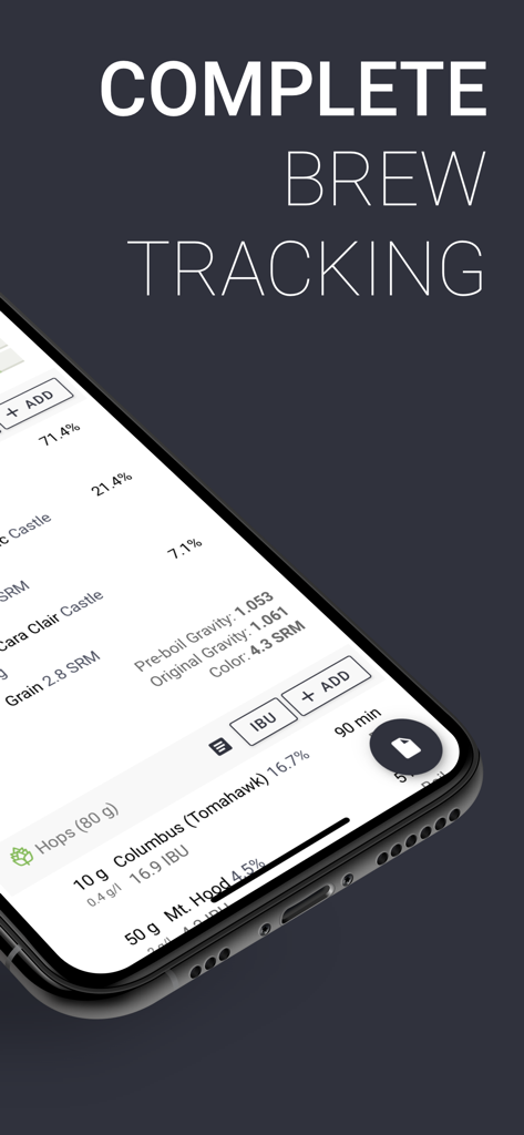 Brewfather - Brewfather app showing detailed brew tracking and recipe ingredient data on a mobile screen