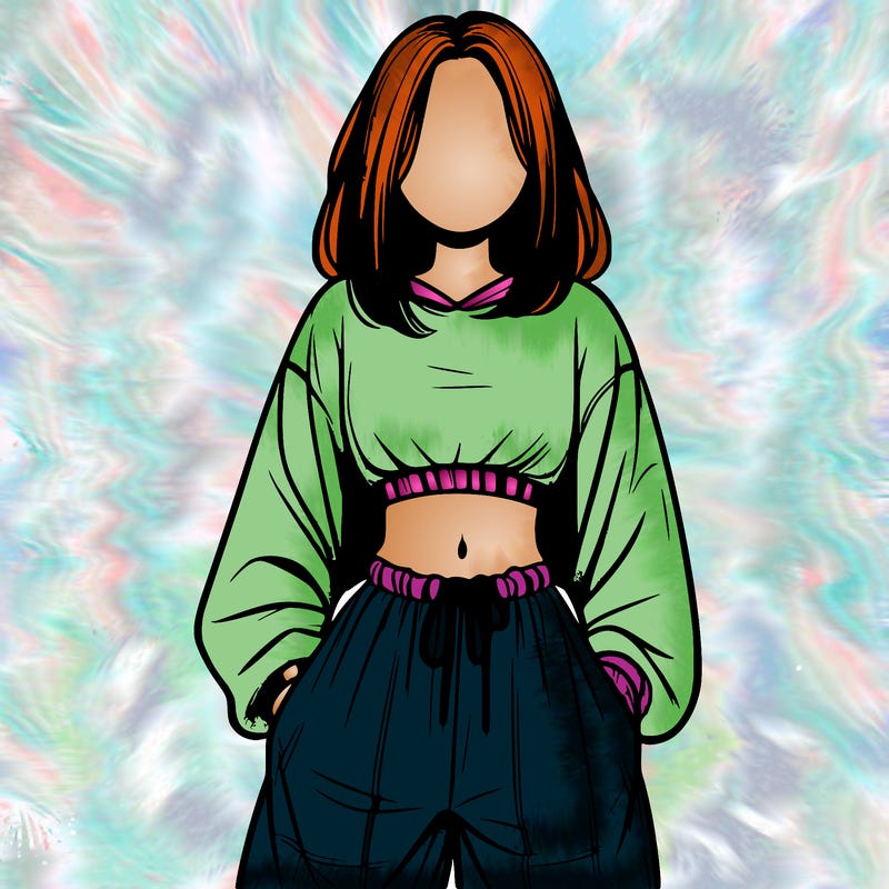 realistic girl faceless with baggy pants and a crop top
