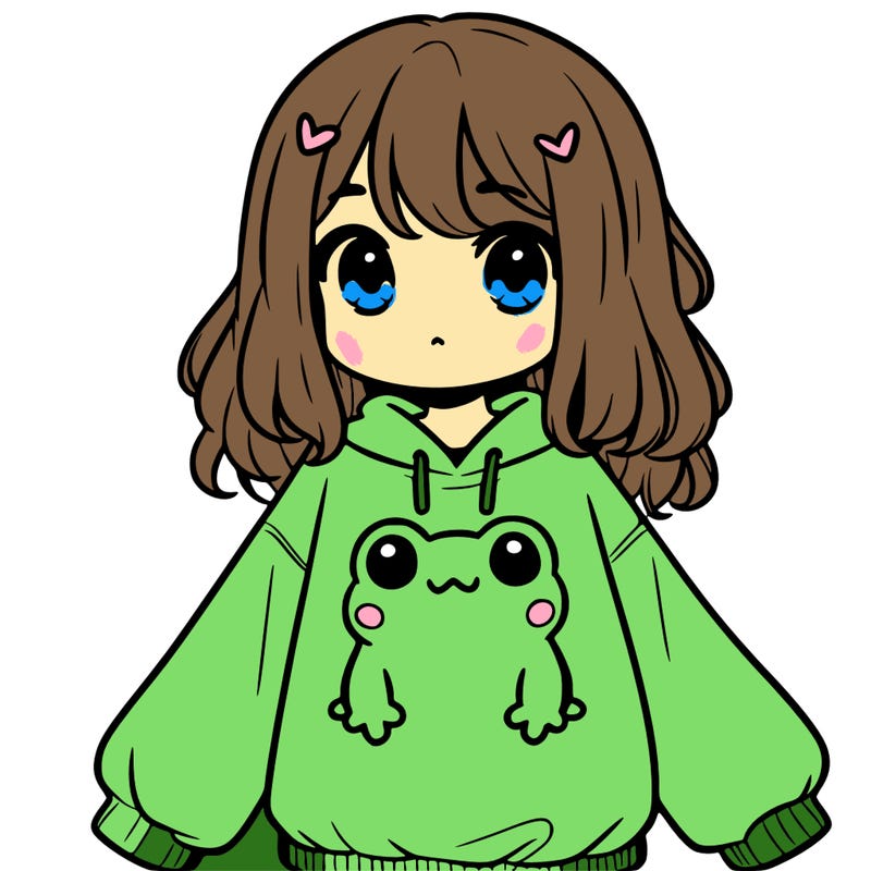 girl wearing frogging sweatshirt