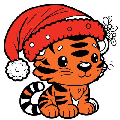 tiger with christmas hat
