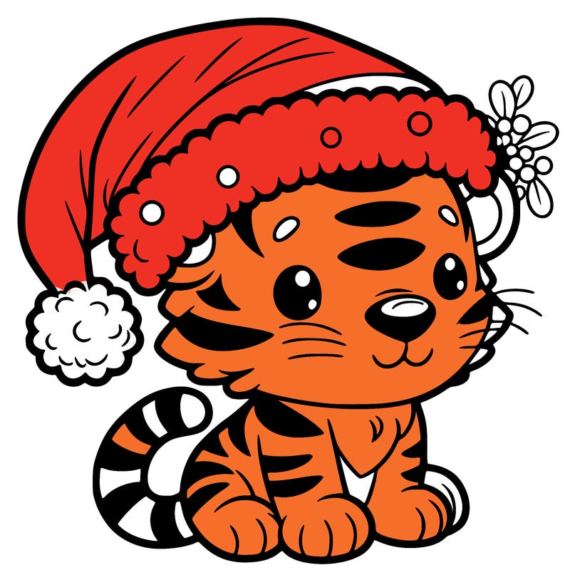 tiger with christmas hat