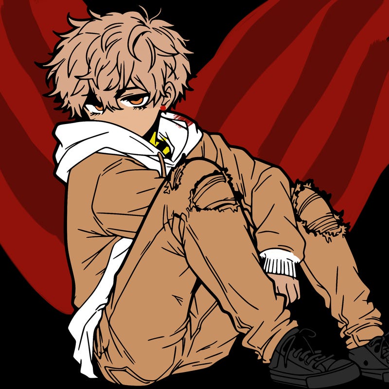 a male hoddie ripped jeans messy hair anime