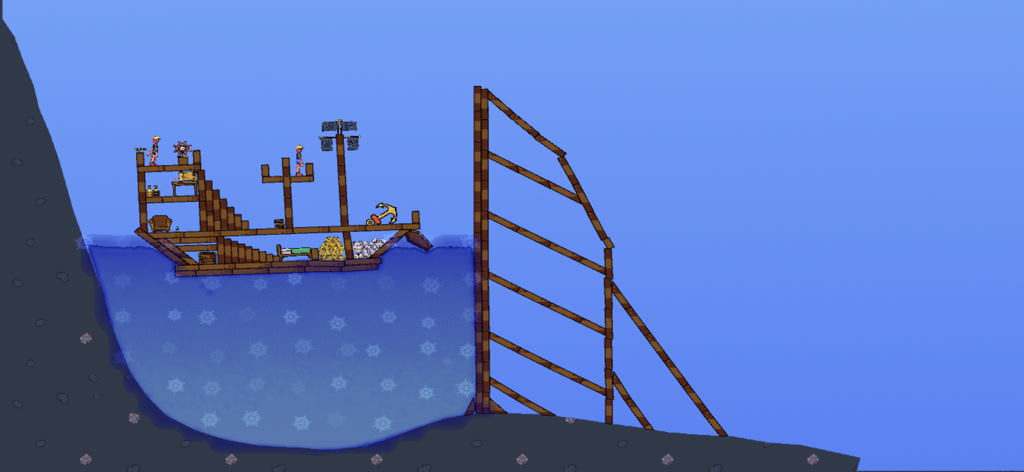 Water Box: Sandbox Playground - A wooden ship floating in a water physics sandbox simulation
