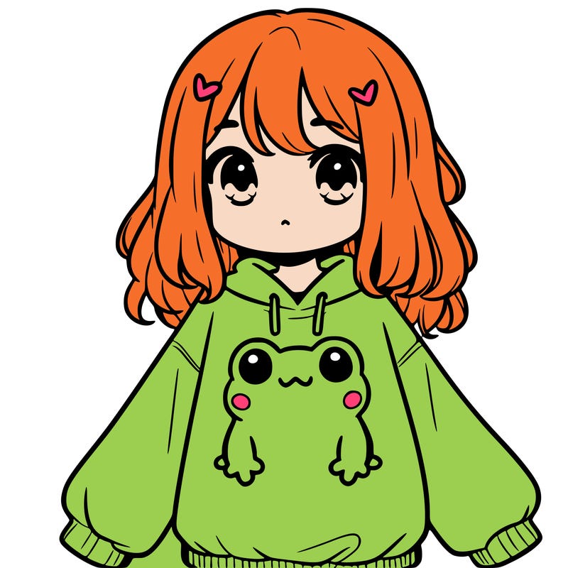 girl wearing frogging sweatshirt