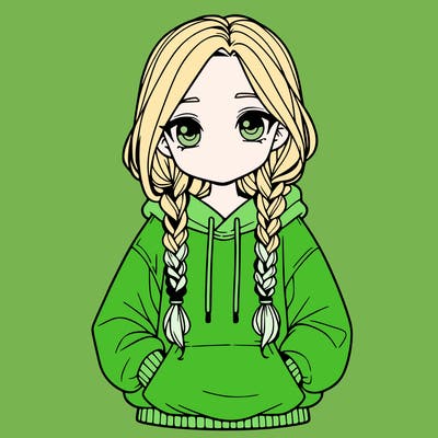 a realistic girl with a oversized hoodie and she has braids