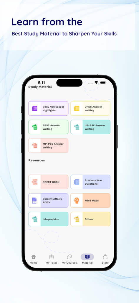 Khan Global Studies - Khan Global Studies app study material section showing exam resources for UPSC and BPSC