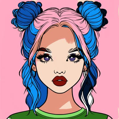 realistic girl with two buns in hair and lips