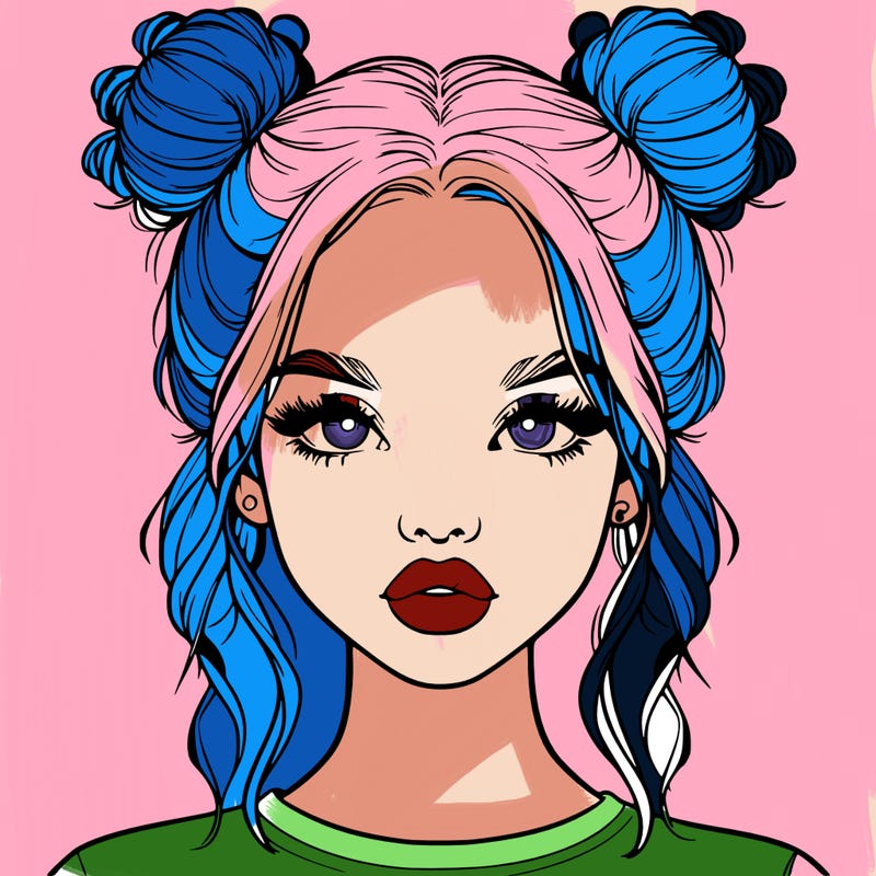 realistic girl with two buns in hair and lips