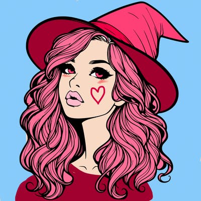 realistic witch girl with wavy hair and lips