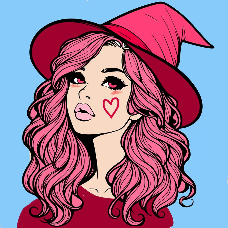 realistic witch girl with wavy hair and lips