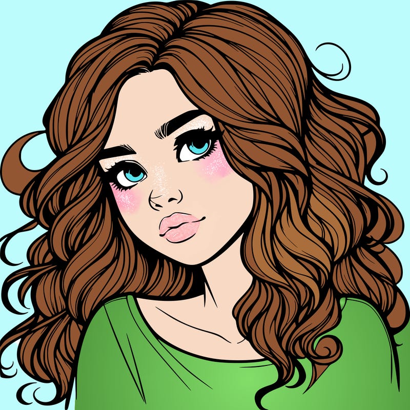 realistic girl with wavy hair on her hair
