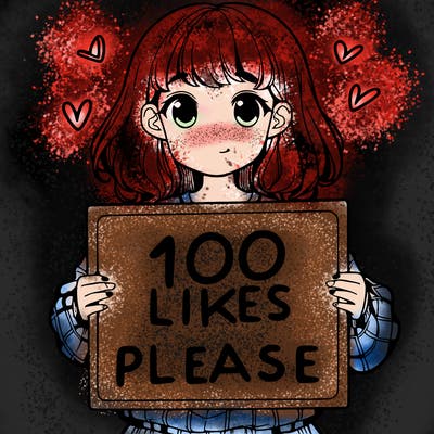 a girl holding a sign saying 100 likes please