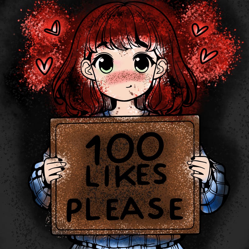 a girl holding a sign saying 100 likes please