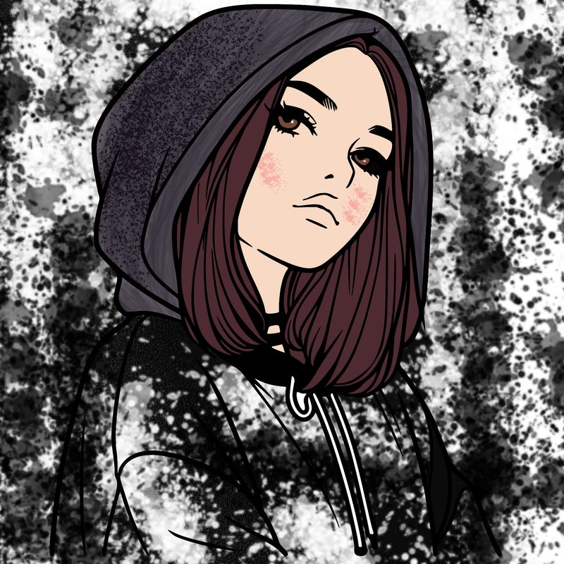 a realistic girl in a hoodie