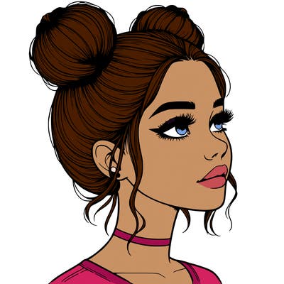 realistic girl with buns on the top of her head