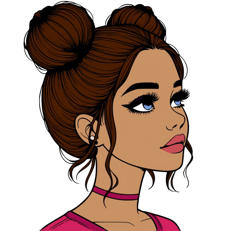 realistic girl with buns on the top of her head