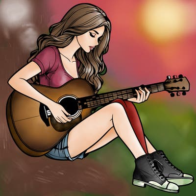 realistic woman play guitar