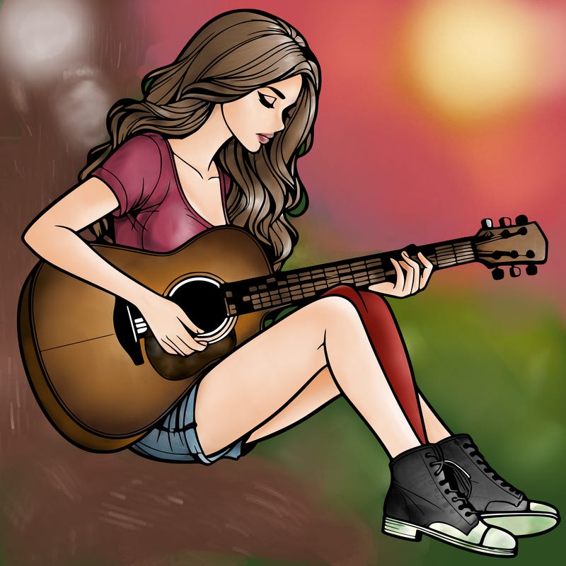 realistic woman play guitar