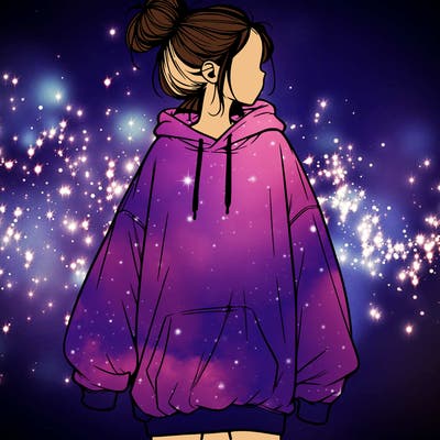 realistic girl with a oversized sweatshirt on and a bun