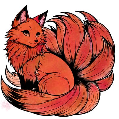 realistic detailed 9 tailed anime fox