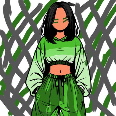 realistic girl faceless with baggy pants and a crop top