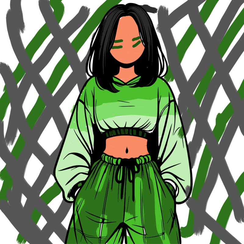 realistic girl faceless with baggy pants and a crop top