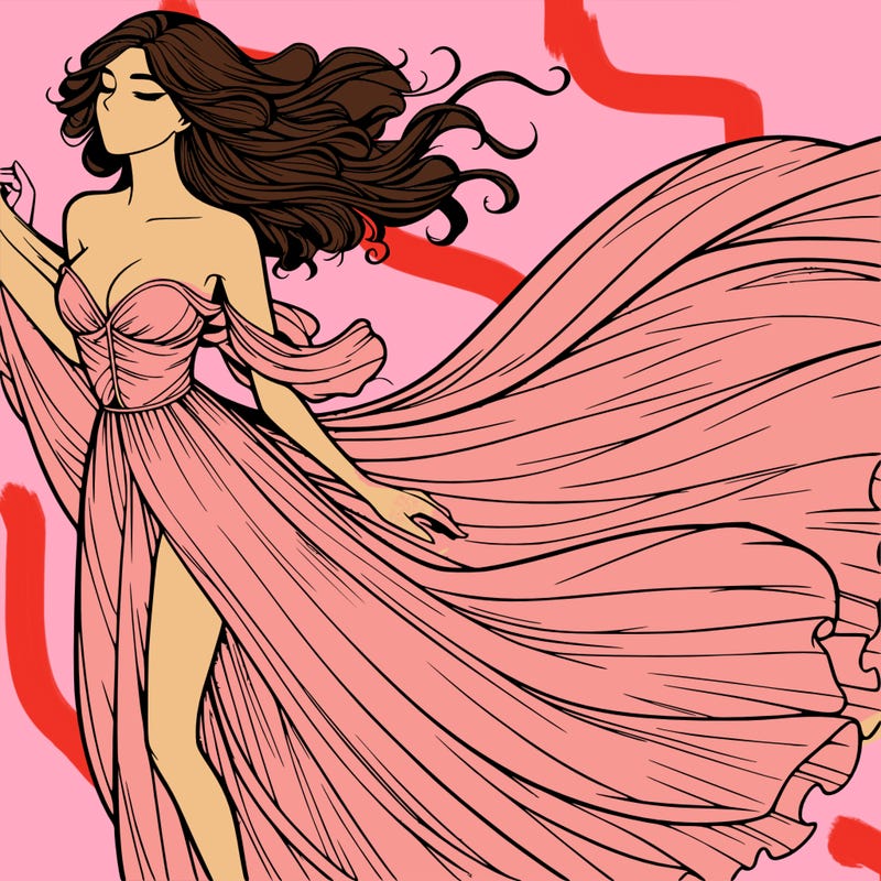 realistic woman in dress flowing the the wind