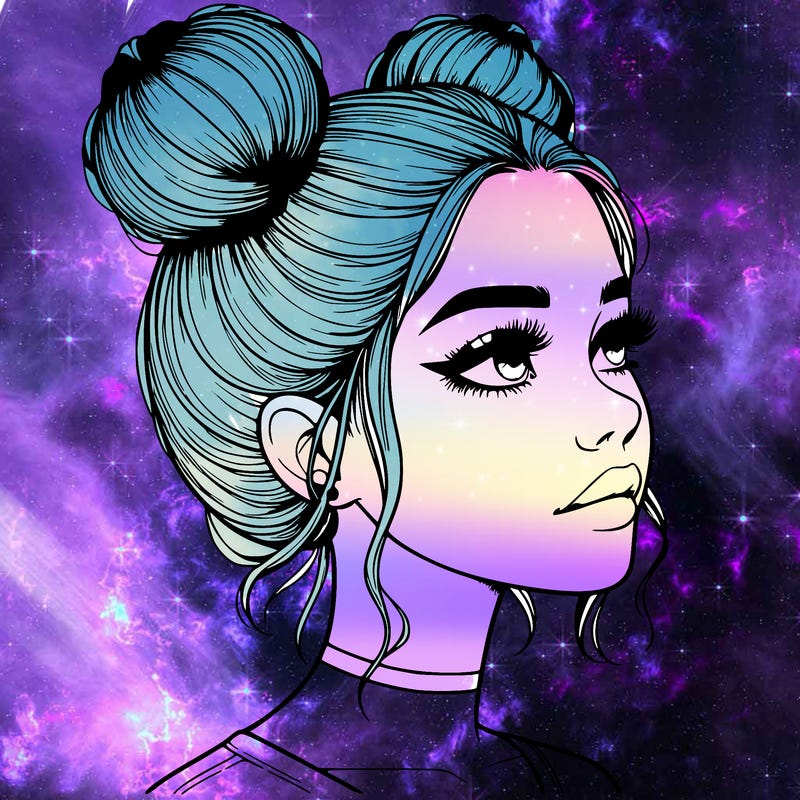 realistic girl with buns on the top of her head