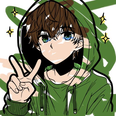 teenage manga boy in a hoodie, doing ✌
