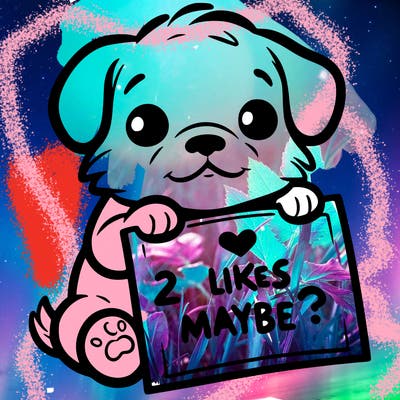 a puppy holding a sign that says 2 likes maybe?