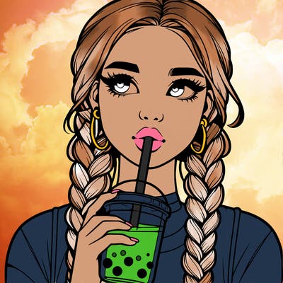 realistic girl with braided hair drinking boba