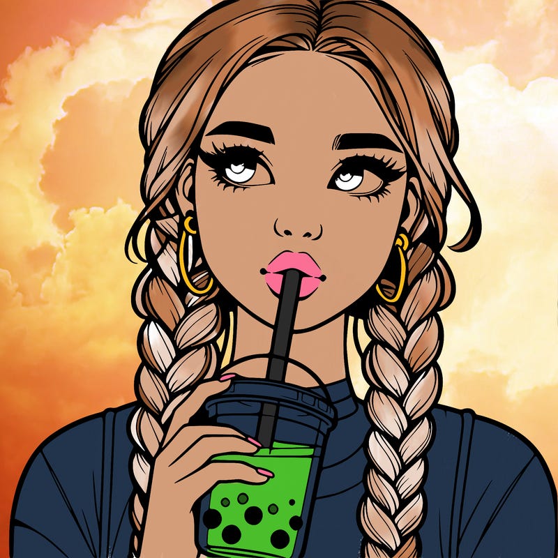 realistic girl with braided hair drinking boba