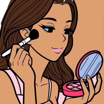 little girl putting on makeup