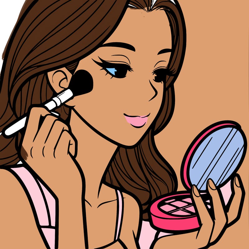 little girl putting on makeup