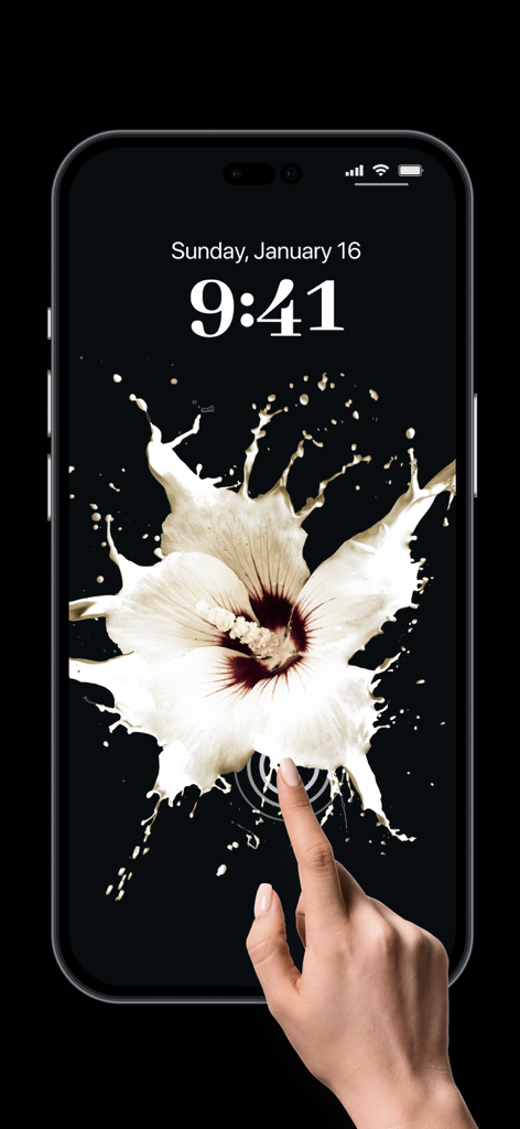Depth Wallpaper & Live Effect - iPhone lock screen displaying a white flower splash live wallpaper with depth effect