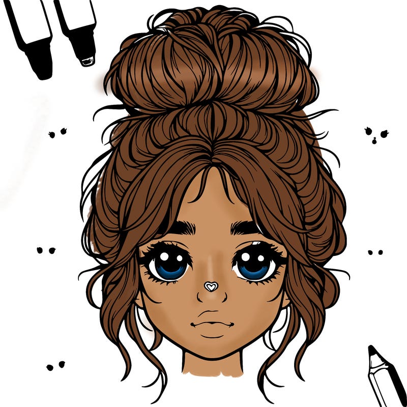 realistic girl with messy bun and cute nose