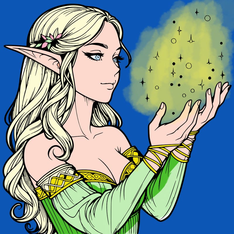 realistic elf girl doing magic