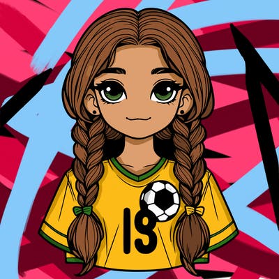 a realistic girl with 2 braids and a soccer jersey